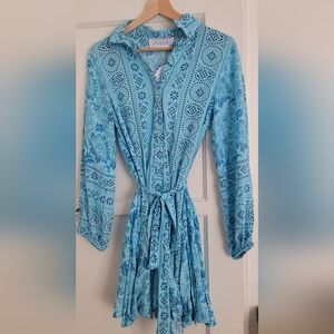 NWT Walker & Wade Alexandra Dress - Light Blue Geometric Print Button-Front